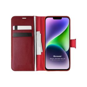 Microsonic Apple iPhone 14 Plus Leather Wallet Kırmızı Cep Telefonu Kılıfı