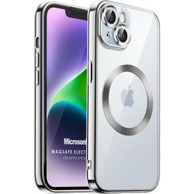 Microsonic Apple iPhone 14 Plus MagSafe Luxury Electroplate Gümüş Cep Telefonu Kılıfı