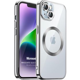 Microsonic Apple iPhone 14 Plus MagSafe Luxury Electroplate Gümüş Cep Telefonu Kılıfı