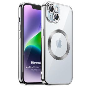 Microsonic Apple iPhone 14 Plus MagSafe Luxury Electroplate Gümüş Cep Telefonu Kılıfı