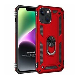 Microsonic Apple iPhone 14 Plus Military Ring Holder Kırmızı Cep Telefonu Kılıfı