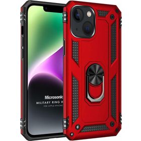 Microsonic Apple iPhone 14 Plus Military Ring Holder Kırmızı Cep Telefonu Kılıfı