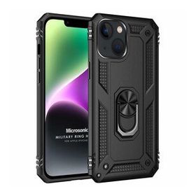 Microsonic Apple iPhone 14 Plus Military Ring Holder Siyah Cep Telefonu Kılıfı