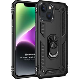 Microsonic Apple iPhone 14 Plus Military Ring Holder Siyah Cep Telefonu Kılıfı