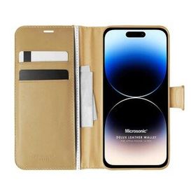 Microsonic Apple iPhone 14 Pro Delux Leather Wallet Gold Cep Telefonu Kılıfı