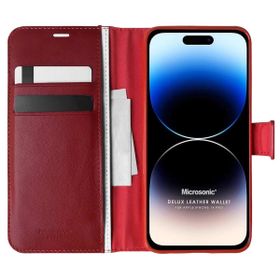 Microsonic Apple iPhone 14 Pro Delux Leather Wallet Kırmızı Cep Telefonu Kılıfı