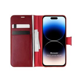 Microsonic Apple iPhone 14 Pro Delux Leather Wallet Kırmızı Cep Telefonu Kılıfı