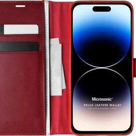 Microsonic Apple iPhone 14 Pro Delux Leather Wallet Kırmızı Cep Telefonu Kılıfı