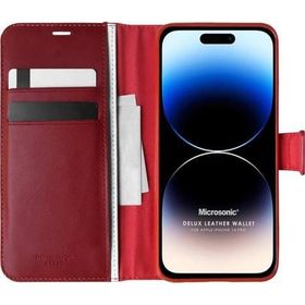 Microsonic Apple iPhone 14 Pro Delux Leather Wallet Kırmızı Cep Telefonu Kılıfı