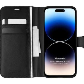 Microsonic Apple iPhone 14 Pro Delux Leather Wallet Siyah Cep Telefonu Kılıfı