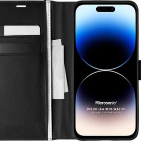 Microsonic Apple iPhone 14 Pro Delux Leather Wallet Siyah Cep Telefonu Kılıfı
