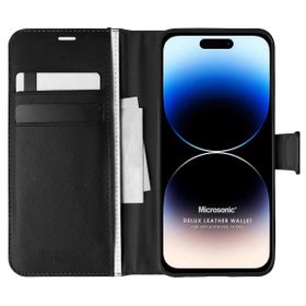Microsonic Apple iPhone 14 Pro Delux Leather Wallet Siyah Cep Telefonu Kılıfı
