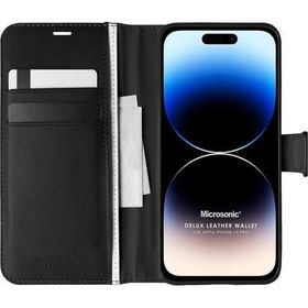 Microsonic Apple iPhone 14 Pro Delux Leather Wallet Siyah Cep Telefonu Kılıfı