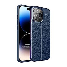 Microsonic Apple iPhone 14 Pro Deri Dokulu Silikon Lacivert Cep Telefonu Kılıfı