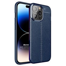 Microsonic Apple iPhone 14 Pro Deri Dokulu Silikon Lacivert Cep Telefonu Kılıfı
