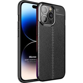 Microsonic Apple iPhone 14 Pro Deri Dokulu Silikon Siyah Cep Telefonu Kılıfı
