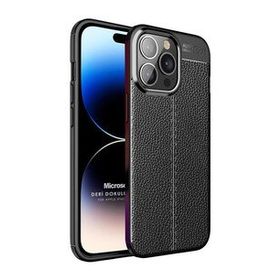 Microsonic Apple iPhone 14 Pro Deri Dokulu Silikon Siyah Cep Telefonu Kılıfı