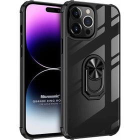 Microsonic Apple iPhone 14 Pro Grande Clear Ring Holder Siyah Cep Telefonu Kılıfı