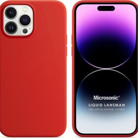 Microsonic Apple iPhone 14 Pro Liquid Lansman Silikon Kırmızı Cep Telefonu Kılıfı