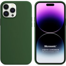 Microsonic Apple iPhone 14 Pro Liquid Lansman Silikon Koyu Yeşil Cep Telefonu Kılıfı