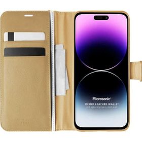 Microsonic Apple iPhone 14 Pro Max Delux Leather Wallet Gold Cep Telefonu Kılıfı
