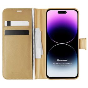 Microsonic Apple iPhone 14 Pro Max Delux Leather Wallet Gold Cep Telefonu Kılıfı