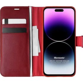 Microsonic Apple iPhone 14 Pro Max Delux Leather Wallet Kırmızı Cep Telefonu Kılıfı