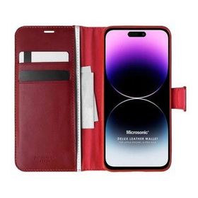 Microsonic Apple iPhone 14 Pro Max Delux Leather Wallet Kırmızı Cep Telefonu Kılıfı