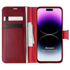 Microsonic Apple iPhone 14 Pro Max Delux Leather Wallet Kırmızı Cep Telefonu Kılıfı