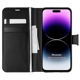 Microsonic Apple iPhone 14 Pro Max Delux Leather Wallet Siyah Cep Telefonu Kılıfı