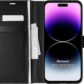 Microsonic Apple iPhone 14 Pro Max Delux Leather Wallet Siyah Cep Telefonu Kılıfı