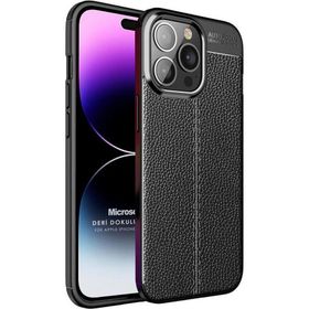 Microsonic Apple iPhone 14 Pro Max Deri Dokulu Silikon Siyah Cep Telefonu Kılıfı