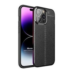 Microsonic Apple iPhone 14 Pro Max Deri Dokulu Silikon Siyah Cep Telefonu Kılıfı