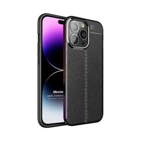 Microsonic Apple iPhone 14 Pro Max Deri Dokulu Siyah Cep Telefonu Kılıfı