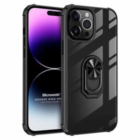 Microsonic Apple iPhone 14 Pro Max Grande Clear Ring Holder Siyah Cep Telefonu Kılıfı