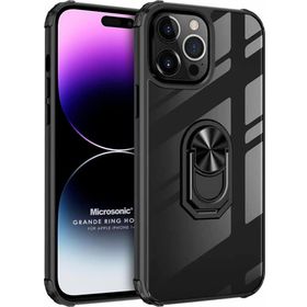 Microsonic Apple iPhone 14 Pro Max Grande Clear Ring Holder Siyah Cep Telefonu Kılıfı