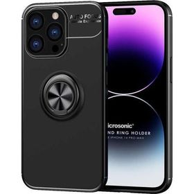 Microsonic Apple iPhone 14 Pro Max Kickstand Ring Holder Siyah Cep Telefonu Kılıfı