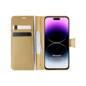 Microsonic Apple iPhone 14 Pro Max Leather Wallet Gold Kılıf
