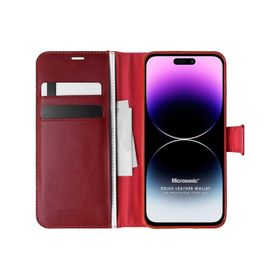 Microsonic Apple iPhone 14 Pro Max Leather Wallet Kırmızı Cep Telefonu Kılıfı