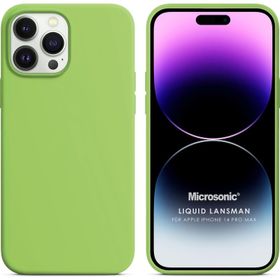 Microsonic Apple iPhone 14 Pro Max Liquid Lansman Silikon Açık Yeşil Cep Telefonu Kılıfı