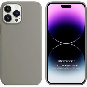 Microsonic Apple iPhone 14 Pro Max Liquid Lansman Silikon Gri Cep Telefonu Kılıfı