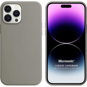 Microsonic Apple iPhone 14 Pro Max Liquid Lansman Silikon Gri Cep Telefonu Kılıfı