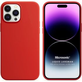Microsonic Apple iPhone 14 Pro Max Liquid Lansman Silikon Kırmızı Cep Telefonu Kılıfı