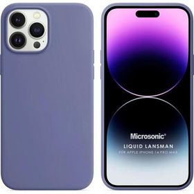 Microsonic Apple iPhone 14 Pro Max Liquid Lansman Silikon Lavanta Grisi Cep Telefonu Kılıfı