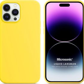 Microsonic Apple iPhone 14 Pro Max Liquid Lansman Silikon Sarı Cep Telefonu Kılıfı