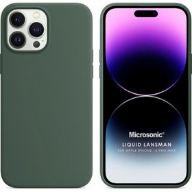 Microsonic Apple iPhone 14 Pro Max Liquid Lansman Silikon Yeşil Cep Telefonu Kılıfı