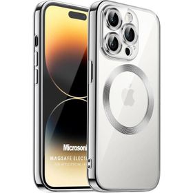Microsonic Apple iPhone 14 Pro Max MagSafe Luxury Electroplate Gümüş Cep Telefonu Kılıfı