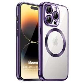 Microsonic Apple iPhone 14 Pro Max MagSafe Luxury Electroplate Mor Cep Telefonu Kılıfı
