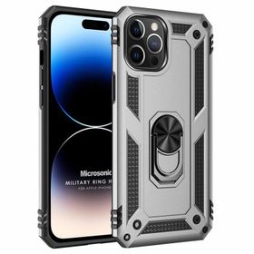 Microsonic Apple iPhone 14 Pro Max Military Ring Holder Gri Cep Telefonu Kılıfı