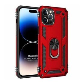 Microsonic Apple iPhone 14 Pro Max Military Ring Holder Kırmızı Cep Telefonu Kılıfı
